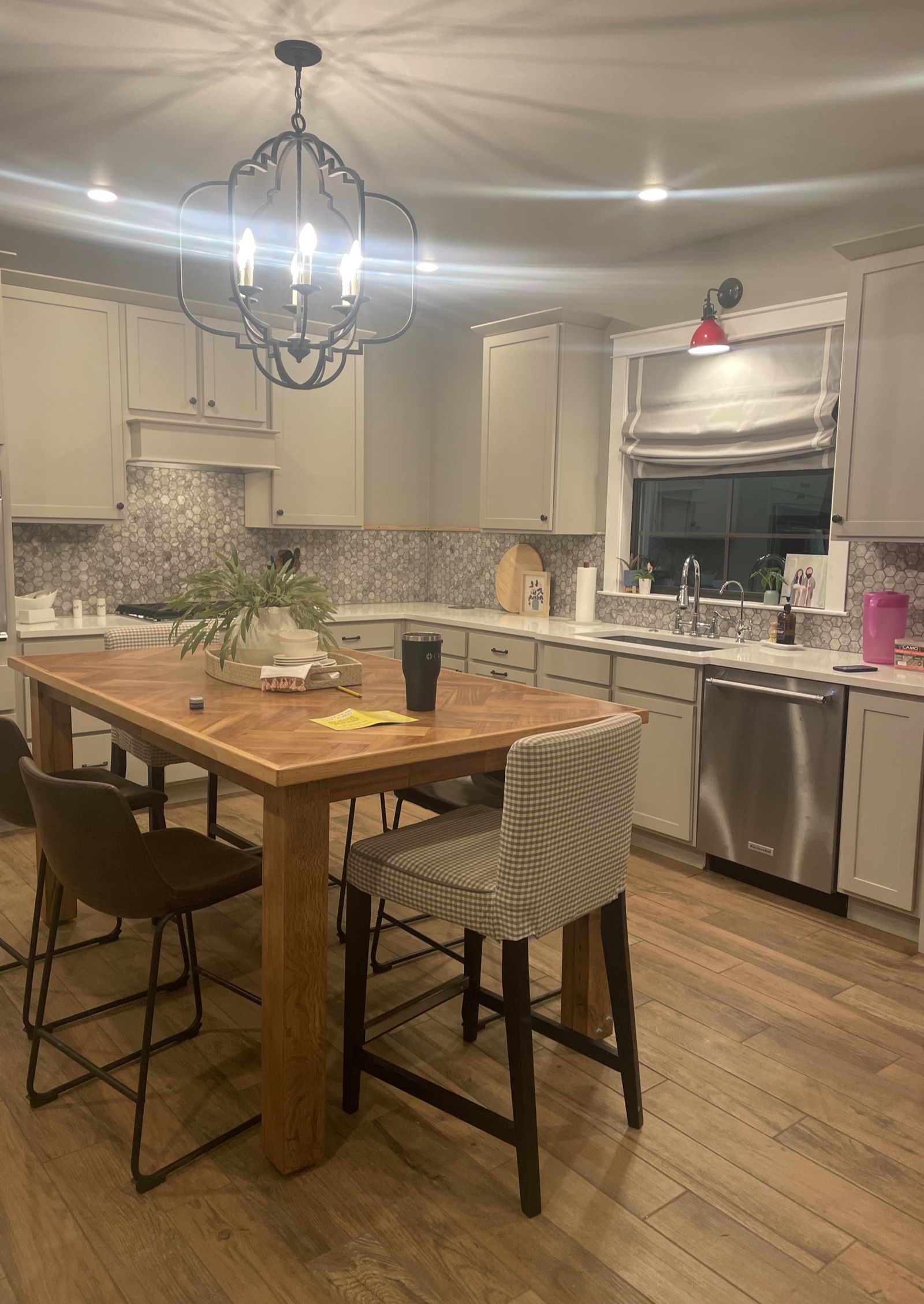Kitchen dining nook with warm wood table